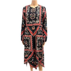 Zara Dress Women Medium Long Sleeve Floral Abstract Asymmetrical Boho Whimsigoth